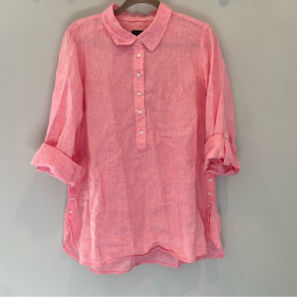 TALBOTS Linen Popover 1/2 Button Down Tunic Top Large NWOT - Picture 2 of 7